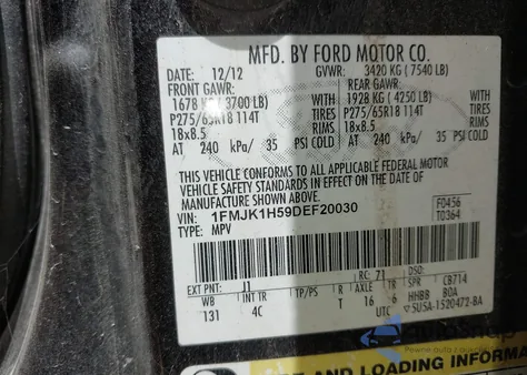 2013 Ford Expedition El Xlt from USA, damaged, VIN 1FMJK1H59DEF20030